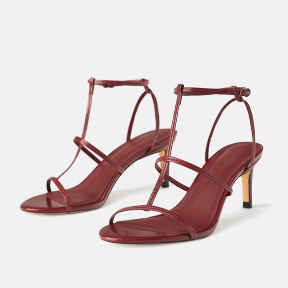 zara heeled leather sandals with thin straps